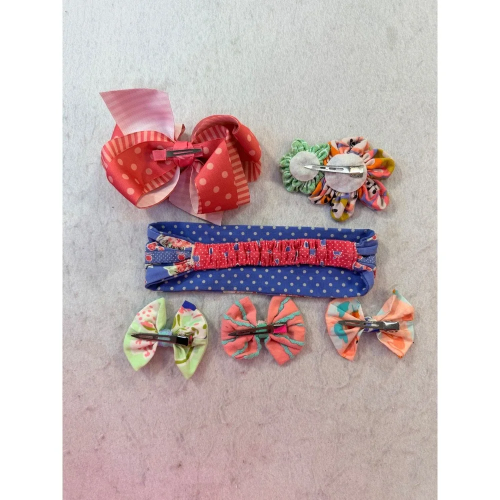 Girls Floral and Polka Dot Hair Accessory Set Headband and Clips 6pc Multi